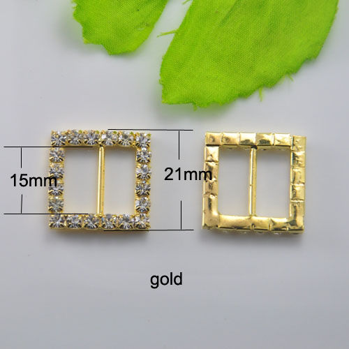 (L0003-15mm) 140ชิ้นล็อต, 15mm ภายในบาร์ rhinestone ตารางหัวเข็มขัดชุบทอง