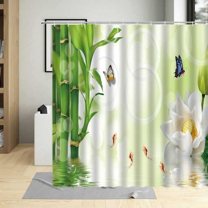 green-scene-zen-stone-shower-curtain-bamboo-lotus-flowers-bathroom-decor-screen-polyester-fabric-bathtub-curtains-with-12-hooks