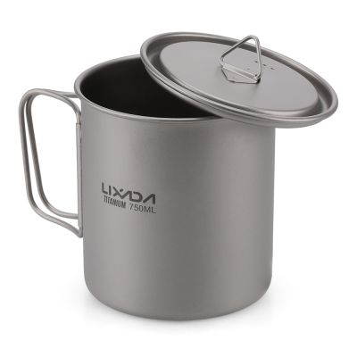 Lixada Ultralight Titanium Cup Water Cup Mug with Foldable Handle Outdoor Portable Camping Picnic 300ml / 350ml / 550ml / 650ml