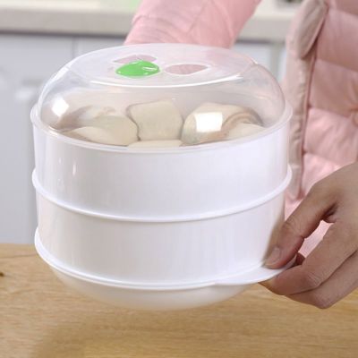 NICEFurniture European Double-layer Plastic Steamer Microwave Oven Steamer Round Plastic Microwave Oven With Lid Kitchen Cooking