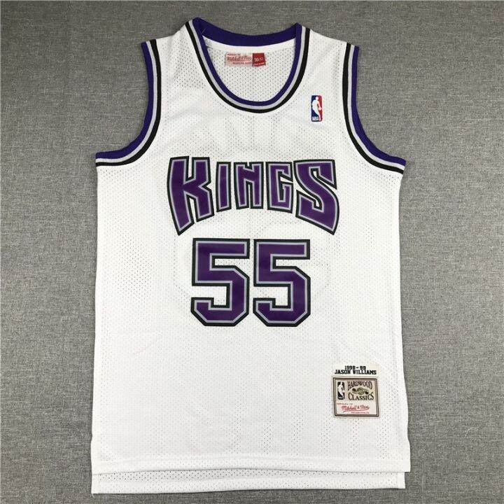 เสื้อเจอร์ซีย์คอกลมnba-lelaki-bola-แซคราเมนโตราชา-ราชา-55-jason-williams-m-amp-nวินเทจ