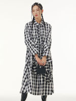 XITAO Dress Casual Long Sleeve Plaid Shirt Dress