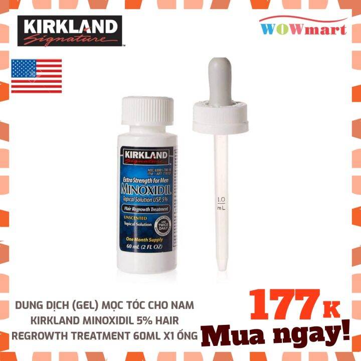 Dung dịch (Gel) mọc tóc cho nam Kirkland Minoxidil 5% Hair Regrowth  Treatment 60ml x1 ống - [MỸ] 