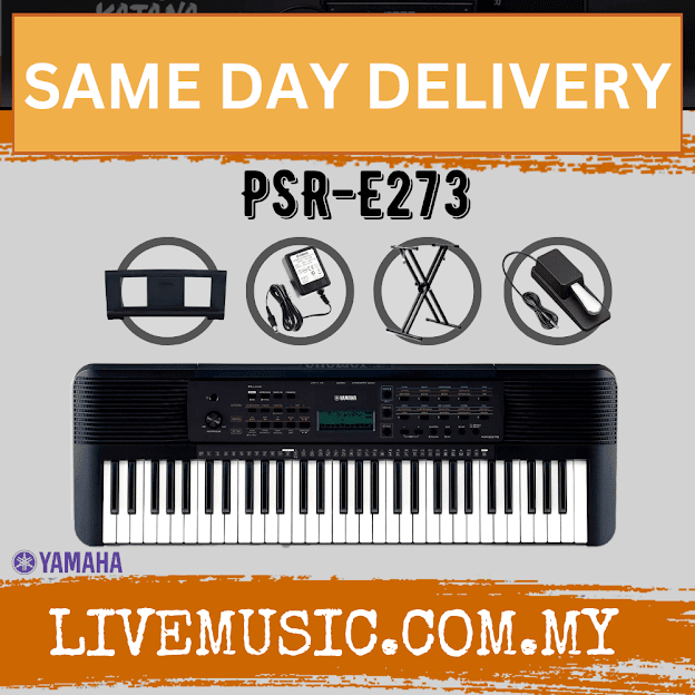 Yamaha PSRE273 61Keys Keyboard with Keyboard Bag, Keyboard Stand, Sustain Pedal And