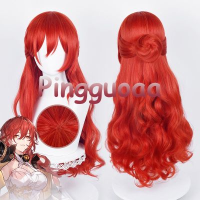 Manmei Honkai Star Rail Himeko Cosplay Wig 66cm Long Curly Wig Red Wig Cosplay Anime Cosplay Wigs Heat Resistant Synthetic Wigs cd