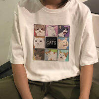 fun cute cat Spoof tops tees casual ins Cartoon Loose harajuku women shirt album dropshipping clothes vintage Short sleeve Punk