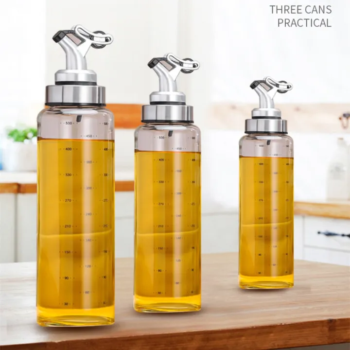 300ML/500ML Kitchen Condiments Bottle Automatic Lid Glass Oil Bottle