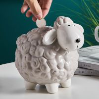 Creative Nordic KawaiiCartoon Little Sheep Piggy Bank Childrens Room Desk Savings Box Decoration Coin Storage Animal Ornaments