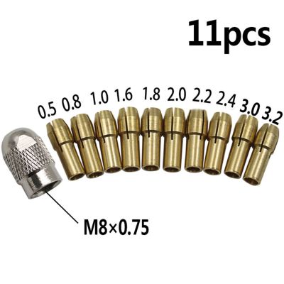 HH-DDPJ11pcs/set Brass Drill Chucks Collet Bits 0.5-3.2mm 4.8mm Shank Screw Nut Replacement For Dremel Rotary Tool