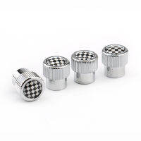 จุกลมยาง MINI COOPER (SILVER ลาย CHECKERED ตารางหมากรุก ขาว/ดำ) 1 ชุด (4 อัน) - Car Tire Valve Caps (สินค้าพร้อมส่ง)