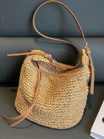 Hand-woven bag 2023 new net red hot style straw woven single shoulder bag womens large capacity all-match crossbody bucket bag 【QYUE】