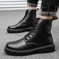 【READY STOCK】2021 Martin Boots High Top Fashion Boots New Military Boots British Style Black Mens Leather Boots