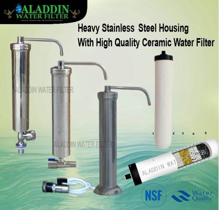 Indoor 10” Stainless Steel Countertop Ceramic Water Filter Set