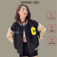 Áo khoác bomber croptop nữ dáng lửng thêu B cao cấp ulzzang form rộng bấm