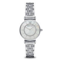 【จัดส่งฟรี】นาฬิกาของแท้ Emporio Armani Womens Retro Silver Watch Classic Mother Pearl Dial 32mm AR1908 นาฬิกาข้อมือผู้หญิง 【มาพร้อมกับบรรจุภัณฑ์เดิม】สินค้ารับประกัน1ปี