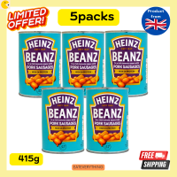 5pices  Heinz Baked Beanz with Pork Sausages in Tomato Sauce 415g ไฮนซ์ ถั่วอบกับไส้กรอกหมูในซอสมะเขือเทศ 415กรัม ซอสถั่ว ซอสมะเขือเทศ ซอสถั่วกับใส้กรอก