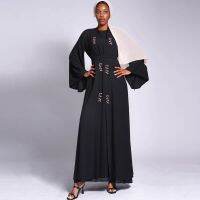 Conjunto De 2 Piezas De Abaya Abierta Con Perlas Para Mujer,Kimono,Cárdigan,Vestido Maxi,Trajes Musulmanes,Ropa Islámica Jalabiya,Caftán