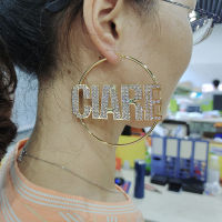 DODOAI Bling Name Earrings Custom Hoop Earrings Letter Big Personalised Earrings With Statement Words Hiphop y 50-100MM