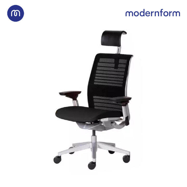 modernform-เก้าอี้-steelcase-ergonomic-รุ่น-think-v2-platinum-พนักพิงศรีษะหุ้มผ้าสีดำ-เก้าอี้เพื่อสุขภาพ-เก้าอี้ผู้บริหาร-เก้าอี้สำนักงาน-เก้าอี้ทำงาน