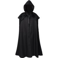 Black Men Cloak Hooded Medieval Monk Costume Solid Windproof Mens Trench Coat Gothic Wicca Wizard Cape Halloween Death Mantles