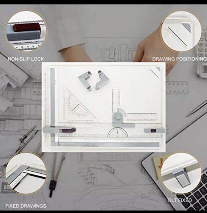 Drafting set with A3 drawing board, protractor , rulers with parallel
