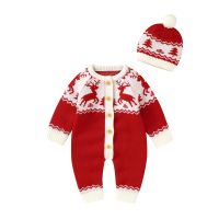 Citgeett Autumn Christmas Infant Baby Boys Girls Casual Long Sleeve Jumpsuit Knitted Single-Breasted Romper Xmas Winter Clothes