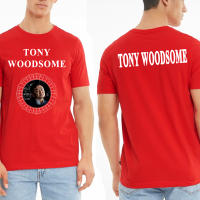 tony woodsome ฤดูร้อนผ้าฝ้ายพิมพ์เสื้อยืดแขนสั้นสีแดง