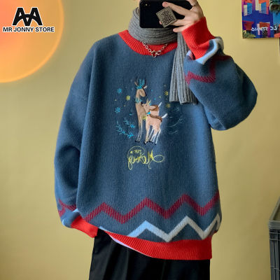 ☃✔▫ hnf531 MJ เสื้อสเวตเตอร์คอกลมผ้าหนาสำหรับเทศกาลคริสต์มาสเสื้อกันหนาวคู่เสื้อถักออกแบบมาใหม่สำหรับใส่ในฤดูหนาวลายการ์ตูนสวมใส่ได้หลายโอกาสเสื้อหนาวชายเสื้อไหมพรมชาย sweaters for men