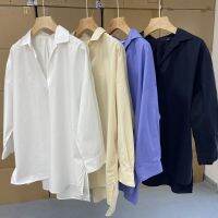 Uniqlo home order! Cotton loose half-open collar casual all-match thin three-quarter-sleeve shirt women