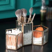 Clear Glass Brass Makeup Brush Holder Vintage Jewelry Organizer Metal Handmade Art Crafts Makeup Organizer