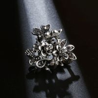 Ancient Silver Color Small Flowers Hair Claw for Women Vintage Metal Hair Claws Clip Ponytail Headdress Pin Hair Accessory HC040