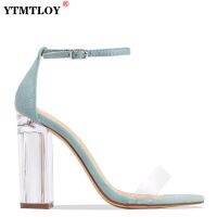 Peep Toe Womens Sandals Ankle Strap High Heels Transparent Classic Buckle High Quality Shoes Banquet Sandals Large Size 8CM