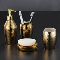 【jw】۩♙□  Cerâmica Holder Lot Escova de dentes e Dispenser Acessórios do banheiro Ouro Suprimentos Sabão 4 Pcs por Conjunto