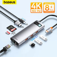 Baseus 10Gbps USB C Hub Type C ถึง HDMI USB Adapter Ethernet Port Docking Station สำหรับ Air M1 M2 USB Splitter