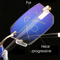 Progressive Multifocal Rimless Reading Glasses Men Women Anti Blue Light Presbyopic Glasses Computer Eyeglasse