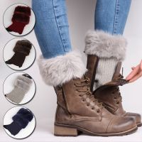 【CW】 New Leg Warmers Crochet Knit Faux Fur Trim Boot Socks Toppers Cuffs Short Wool Shoe Cover Fashion 1Pair