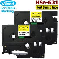 Vileed ท่อหดความร้อน HSe-631 HSe-231เทปสำหรับบราเทอร์ HSe 231 631 HSe231 HSe631สีดำพิมพ์บนหลอดสีขาว/เหลือง11.7มม./12มม. ไฟเบอร์ออปติกเคเบิลลวดเทปคาสเซ็ตสำหรับ P-Touch เครื่องพิมพ์ฉลาก PTouch Labeler