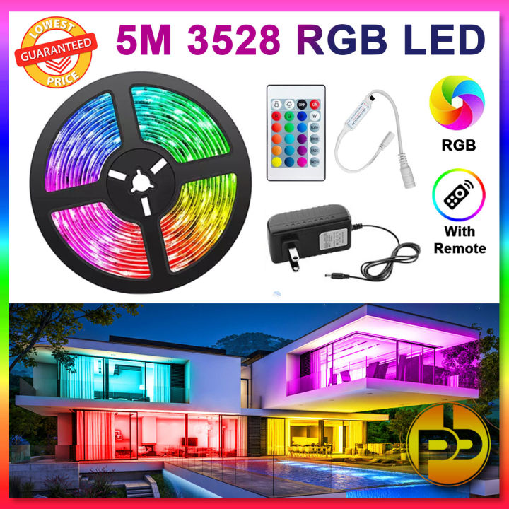 3528 5M LED strip light RGB 24keys Remote Control 12V Power Adapter Tape  Christmas Decor Lights Lamp