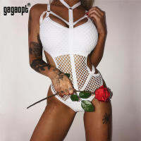 Gagaopt 2022 New Color Lace Bodysuit Women Body Bandage Patchwork Mesh Bodysuit Black Halter y Club Jumpsuit Overalls