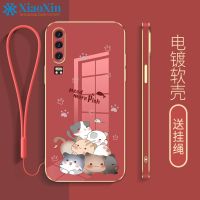 XiaoXin สำหรับหัวเว่ย P20 P20 Lite P20 Pro P30 Lite P30 Pro การ์ตูนแมวไฟฟ้าตรงขอบด้วยเชือกเส้นเล็กโทรศัพท์กรณี