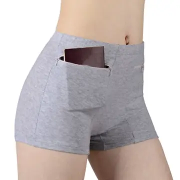 Women Underwear Anti-theft Zipper Pocket High Waist Stretch