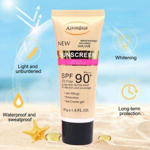 ของแท้-พร้อมส่ง-ครีมกันแดด-airongsie-face-amp-body-sunscreen-oil-free-45-กรัม-ครีมกันแดดผสมรองพื้น-spf90-pa-มีส่วนผสม-rose-essence