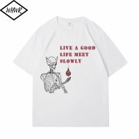 Whwr Men 100 Cotton Skull Skeleton Graphic Printed Letter Printing Tshirt Hop Tees Mens Gildan Spot 100% Cotton