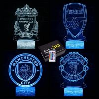 ✗♀ 【European Football Championship】Football 3D Acrylic LED Night Light Illuminated USB Desk Lamp Remote Gift Manchester Liverpool