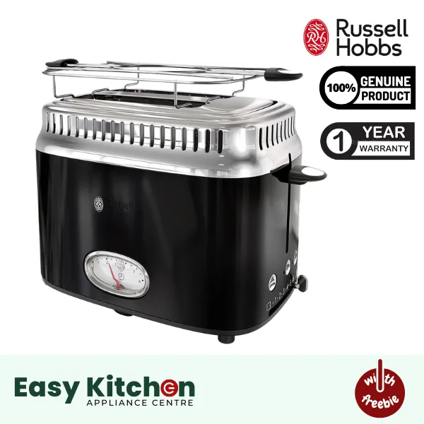 Russell Hobbs Retro Classic Noir 2 Slice Bread Toaster with countdown
