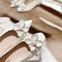 top●Newland White Wedding Shoes Women With Wedding Dress Pearl Shallow Mouth Soft Sole Shoes Pointed Flat Shoes Plus Size Shoes Size 33-44