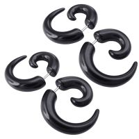 4X Jewellery Mens Horn Claw Stud Earrings, Cheater Ear Plugs Gauges Illusion Tunnel, Black (with Gift Bag)