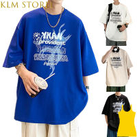 KLM เสื้อยืด Store1ผู้ชายฤดูร้อนสไตล์ฮ่องกงขนาดใหญ่แขนสั้นพิมพ์ลายตัวอักษรเสื้อยืดคอกลม