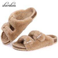 【LZ】 Shevalues New Plush Womens Slippers 2023 Summer Fashion Fur Sandals Indoor Fluffy Slipper Outdoor Adjustble Straps Flip Flop