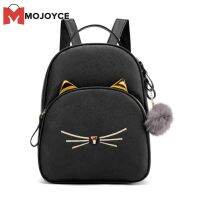 MOJOYCE กระเป๋าเป้สะพายหลังวัยรุ่น PU Leather School Bags Girl Cartoon Cat Square Satchel